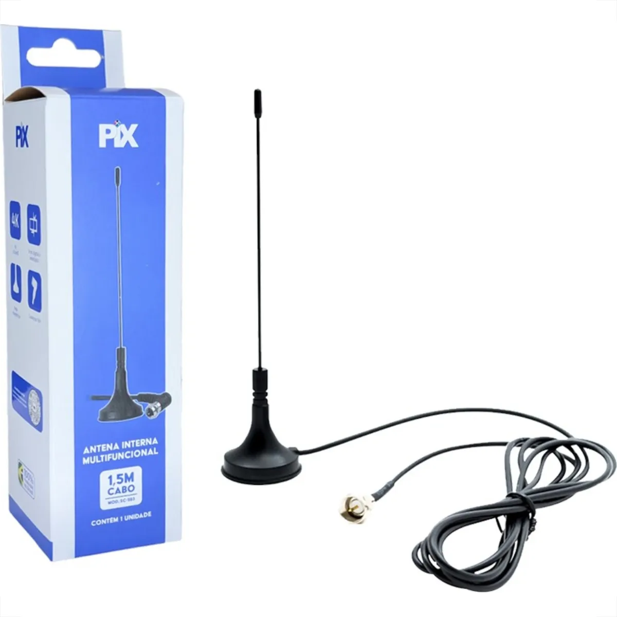 Antena Interna Pix Digital Mini Base Magnetica Com Cabo 1,5m